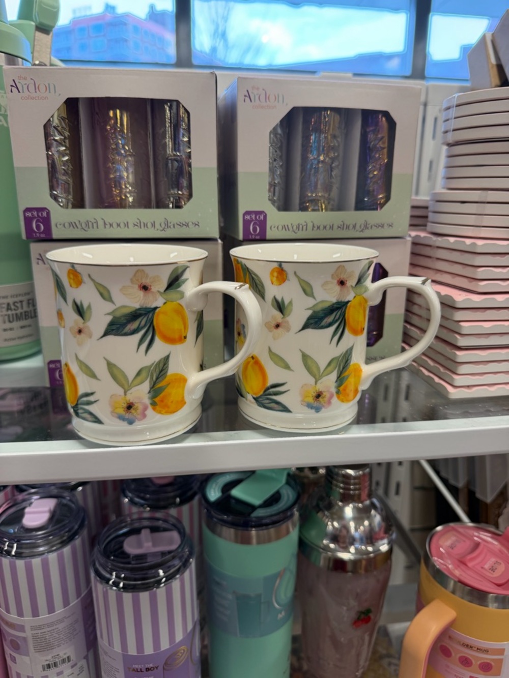 Lemon Floral Ceramic Mug Set - 2 Mugs
